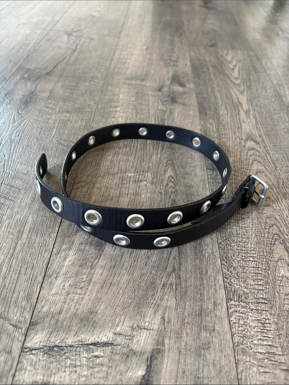 Brandy Melville Black Grommet Eyelet Belt with Silver Hardware